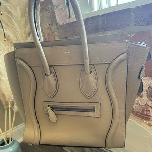 Authenticated Celine tote micro luggage drummed calfskin in Dune